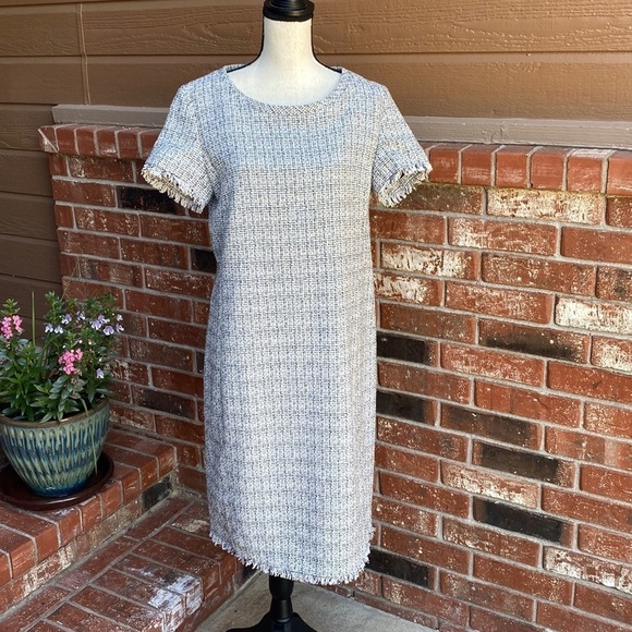 Max Mara Weekend Tapioca Multi Color Tweed Fringed Hem Sheath Dress Size 14 - Picture 1 of 12